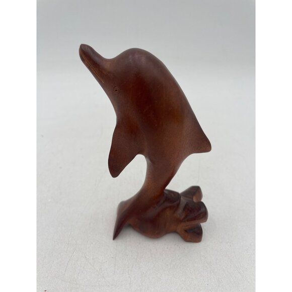 Hand-Carved Jamaican Wood Dolphin Figurine - Swim Into Elegance With Tropical Vi - Picture 3 of 6